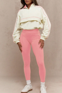 Pink Casual Solid Color Zipper Contrast Zipper Collar Long Sleeve Two Pieces