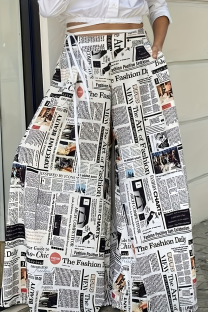 White Casual Print Pocket Plus Size