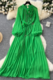 Black Elegant Solid Color Beading Strap Design Flower Shape O Neck Long Dresses