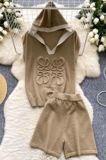 Khaki Sexy Patchwork Hooded Sleeveless Two Pieces