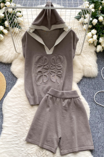 Brown Sexy Patchwork Hooded Sleeveless Two Pieces