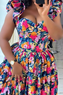 Colour Sexy Print Patchwork Asymmetrical Collar Irregular Dresses