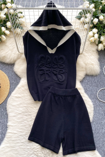 Black Sexy Patchwork Hooded Sleeveless Two Pieces