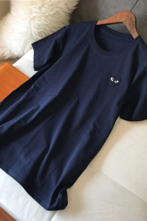 Blue Black Casual Heart Shaped Patchwork O Neck T-Shirts