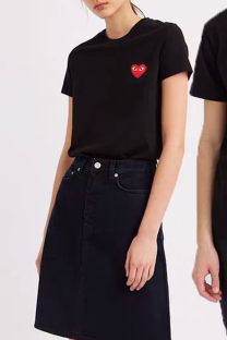 Black Red Casual Heart Shaped Patchwork O Neck T-Shirts