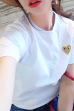 Golden Blue Casual Heart Shaped Patchwork O Neck T-Shirts