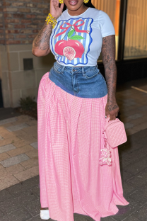 Pink Casual Print Patchwork O Neck Short Sleeve Two Pieces