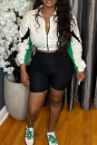 Green Casual Zipper Zipper Collar Long Sleeve Two Pieces