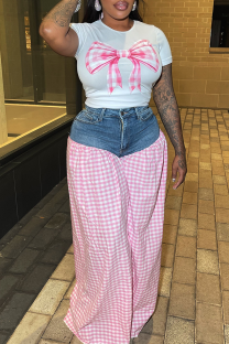 Pink Casual Print Patchwork O Neck Short Sleeve Two Pieces