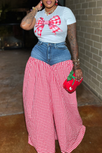 Red Casual Print Patchwork O Neck Short Sleeve Two Pieces