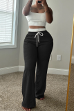 Grey Casual Solid Color Draw String Square Neck Sleeveless Two Pieces