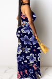 Grey Black Casual Print Patchwork O Neck Long Dresses