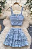Apricot Vacation Solid Color Flounce Spaghetti Strap Sleeveless Two Pieces