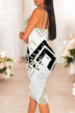 Black Sexy Print Patchwork Spaghetti Strap Wrapped Skirt Dresses