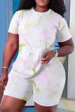 Blue Purple Casual Print Patchwork O Neck Short Sleeve Two Pieces