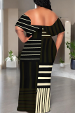 Black Casual Print Patchwork Off Shoulder Long Dresses