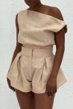 Khaki Casual Solid Color Pocket Oblique Collar Two Pieces