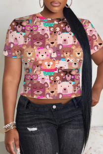 Multicolor Casual Print Patchwork O Neck T-Shirts