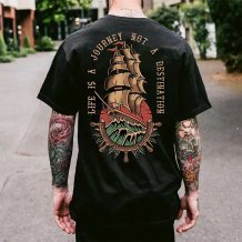 Black LIFE IS A JOURNEY NOT A DESTINATION PRINTED MEN'S T-SHIRT