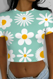 Orange Casual Print Patchwork O Neck T-Shirts