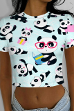 Orange Casual Print Patchwork O Neck T-Shirts