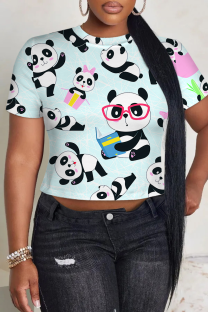 Baby Blue Casual Print Patchwork O Neck T-Shirts