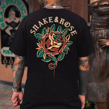 Black SNAKE & ROSE PRINTED MEN'S T-SHIRT