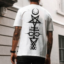 White SATAN SPELL TOTEM WIZARD PRINTED MEN'S T-SHIRT
