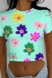 Orange Casual Print Patchwork O Neck T-Shirts