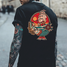 Black MERMAID PRINTED MEN'S T-SHIRT