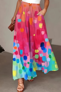 Pink Casual Print Draw String Pocket Plus Size 