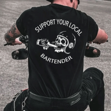 Black SUPPORT YOUR LOCAL BARTENDER PRINTED MEN'S T-SHIRT