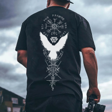 Black VALKYRIE VINTAGE SPELL RAVEN TOTEM PRINTED MEN'S T-SHIRT