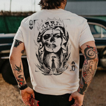 White POKER Q GLOOMY QUEEN PRINTED MEN'S T-SHIRT