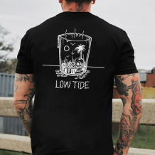 Black LOW TIDE DOUBLE SIDE PRINTED MEN'S T-SHIRT