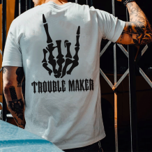 White TROUBLE MAKER PRINTED MEN'S T-SHIRT