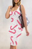 Yellow Sexy Print Patchwork U Neck Wrapped Skirt Dresses