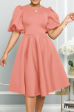 Light Pink Elegant Solid Color Zipper O Neck Evening Dresses