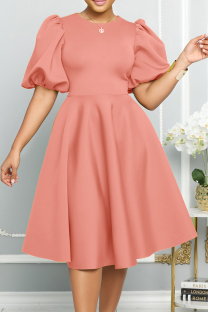 Light Pink Elegant Solid Color Zipper O Neck Evening Dresses