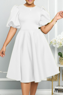 White Elegant Solid Color Zipper O Neck Evening Dresses