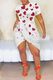 White Sexy Print Slit O Neck Wrapped Skirt Dresses