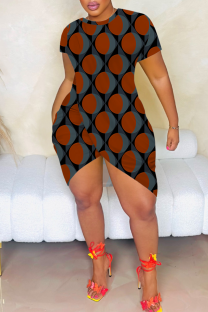 Black Red Sexy Print Slit O Neck Wrapped Skirt Dresses