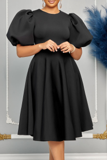 Black Elegant Solid Color Zipper O Neck Evening Dresses
