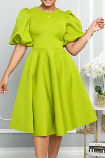 Green Yellow Elegant Solid Color Zipper O Neck Evening Dresses