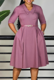 Black Elegant Solid Color With Belt V Neck Long Dresses