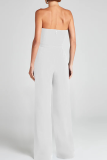 Black Casual Solid Color With Belt Strapless Regular Jumpsuits