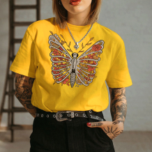 Yellow BUTTERFLY PRINTED WOMEN'S T-SHIRT