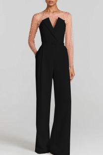 Black Casual Solid Color With Belt Strapless Regular Jumpsuits