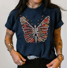 Navy Blue BUTTERFLY PRINTED WOMEN'S T-SHIRT