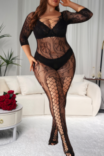 Black Sexy Solid Color Hollow Out Lingerie
